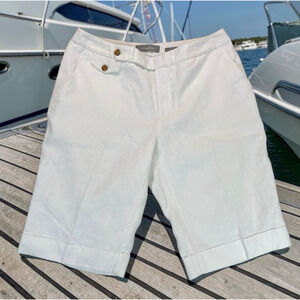 Liz Claiborne Audra White Linen Cuffed Bermuda Shorts Womens Size 10 Lined